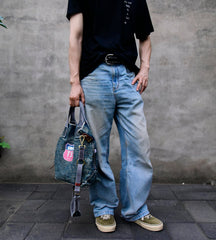 Blue Jean Vertical Tote Bag Denim Tote Handbag Denim Tote Bag Blue Denim Tote Shoulder Bag - Feltify