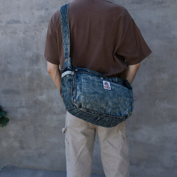 Vintage Blue Denim Messnger Bag Denim Crossbody Bag for Men Womens Jeans Shoulder Bag - Feltify
