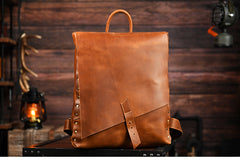 Unique Brown Leather Backpack Handmade Mens Vintage Leather School Backpack for Men