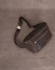 Dark Brown Leather Waist Bag for Men 