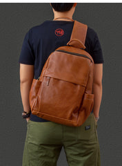 Brown Large Leather Mens Sling Bag