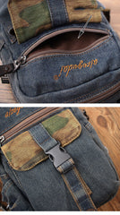 Vintage Blue Denim Mens Sling Bag Chest Bag Cool Blue Denim Sling Bag For Men