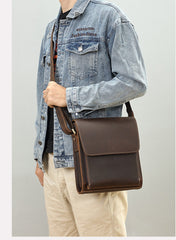 Brown Leather Vertical Crossbody Bag - iwalletsmen