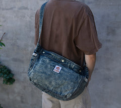 Vintage Blue Denim Messenger Bag - lifestyle - iwalletsmen