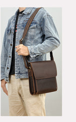 Brown Leather Vertical Crossbody Bag - iwalletsmen
