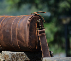 Brown Leather Barrel Crossbody Bag Mens Barrel Leather Bag Small Barrel Shoulder Bag - iwalletsmen