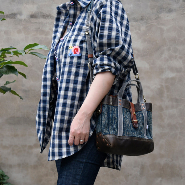 Small Blue Denim Mini Tote Bag Denim Leather Handbag Denim Mini Tote Crossbody Bag - Feltify