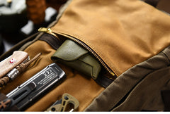 Army Green Canvas Mens Waterproof Slim Backpack Waxed Canvas Backpack for Men
