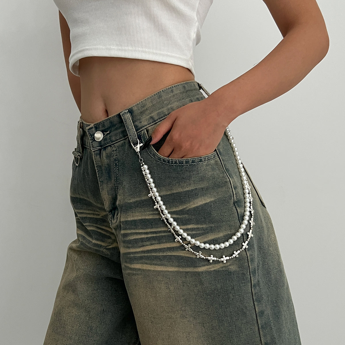 Cross Wallet Chain Pearl Wallet Chain Women Wallet Chain Double Wallet Chain - iChainWallets