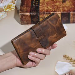 Brown Leather Wallet with Buckle for Men Buckle Mens Wallets with Coin Pocket - iwalletsmen