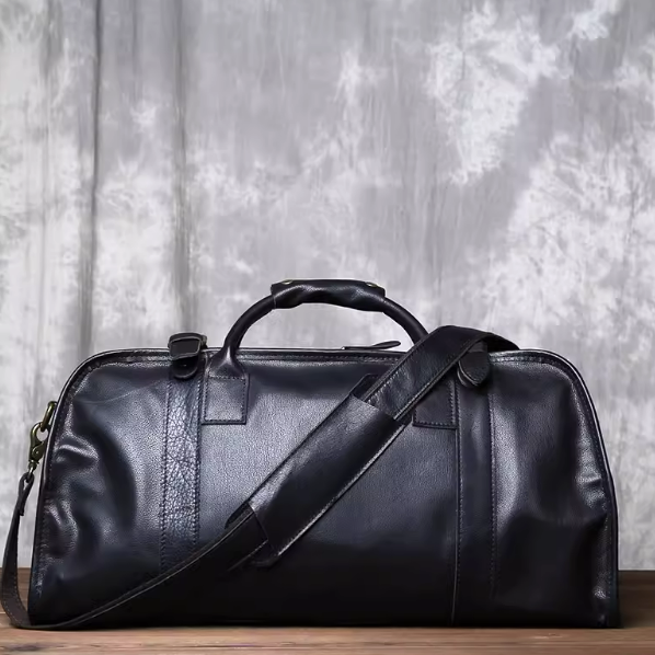 Black leather duffle bag mens
