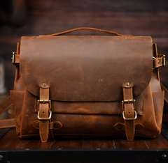 Handmade Leather Mens Cool Messenger Bag Briefcase Work Bag Business Bag Laptop Bag for men