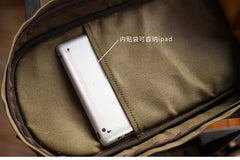 Khaki Canvas Mens Waterproof Slim Backpack Waxed Canvas Backpack for Men