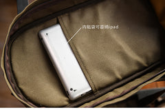 Army Green Canvas Mens Waterproof Slim Backpack Waxed Canvas Backpack for Men