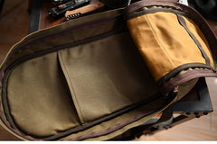 Army Green Canvas Mens Waterproof Slim Backpack Waxed Canvas Backpack for Men