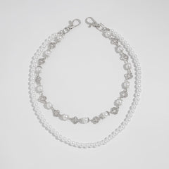 Pearl Wallet Chain Womens Flower Double Wallet Chain Silver Beaded Wallet Chain for Women - iChainWallets