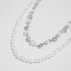 Pearl Wallet Chain Womens Flower Double Wallet Chain Silver Beaded Wallet Chain for Women - iChainWallets