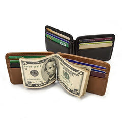 Black Bifold Wallet with Money Clip - Flat Lay View - iwalletsmen