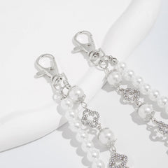 Pearl Wallet Chain Womens Flower Double Wallet Chain Silver Beaded Wallet Chain for Women - iChainWallets