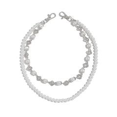 Pearl Wallet Chain Womens Flower Double Wallet Chain Silver Beaded Wallet Chain for Women - iChainWallets