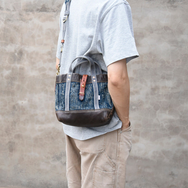 Small Blue Denim Mini Tote Bag Denim Leather Handbag Denim Mini Tote Crossbody Bag - Feltify