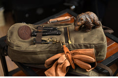 Army Green Canvas Mens Waterproof Slim Backpack Waxed Canvas Backpack for Men