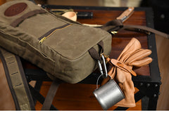 Army Green Canvas Mens Waterproof Slim Backpack Waxed Canvas Backpack for Men
