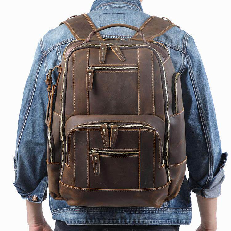 Brown Large Leather 15.6 inches Laptop Backpack for Men 24L Huge Backp – iwalletsmen Brown Large Leather 15.6 inches Laptop Backpack for Men 24L Huge Backp – iwalletsmen