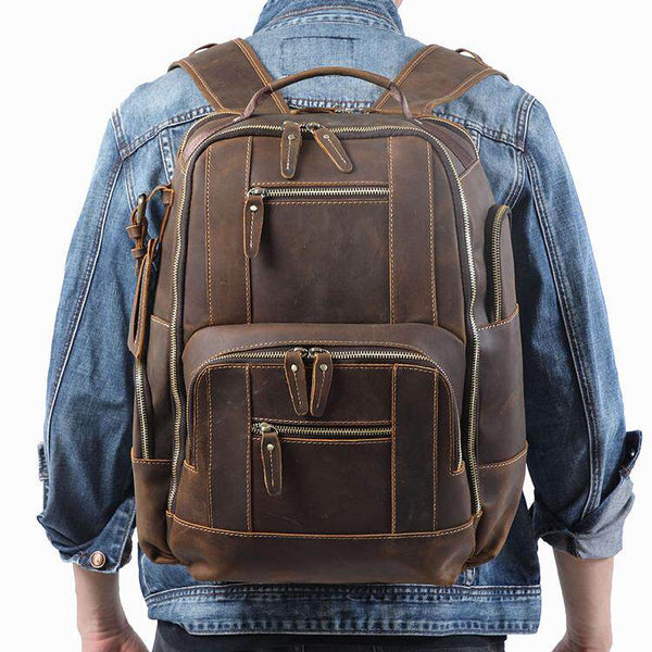Brown Large Leather 15.6 inches Laptop Backpack for Men 