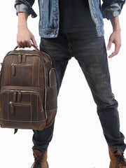 Brown Large Leather 24L Huge Backpack - iwalletsmen