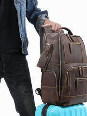 Brown Large Leather 15.6 inches Laptop Backpack for Men 24L Huge Backpack - iwalletsmen