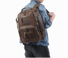Brown Large Leather 15.6 inches Laptop Backpack for Men 24L Huge Backpack - iwalletsmen
