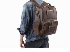 Brown Large Leather 15.6 inches Laptop Backpack for Men 24L Huge Backpack - iwalletsmen