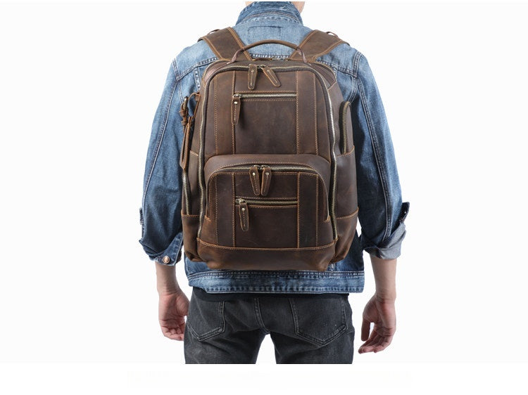 Brown Large Leather 15.6 inches Laptop Backpack for Men 24L Huge Backp – iwalletsmen Brown Large Leather 15.6 inches Laptop Backpack for Men 24L Huge Backp – iwalletsmen