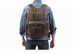 Brown Large Leather 15.6 inches Laptop Backpack for Men 