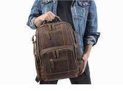 Brown Large Leather 15.6 inches Laptop Backpack for Men 24L Huge Backpack - iwalletsmen