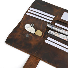 Brown Leather Wallet with Buckle for Men Buckle Mens Wallets with Coin Pocket - iwalletsmen