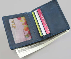 Handmade Leather Mens Cool Slim Leather Wallet Men Small Wallets Bifold for Men
