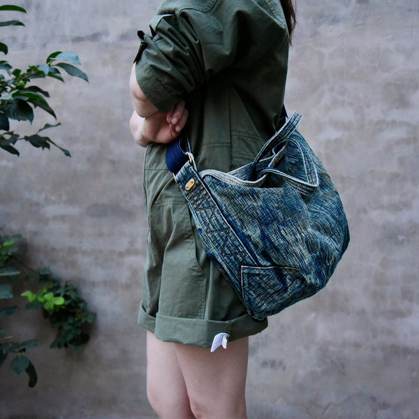 Blue Denim Tote Handbag Washed Denim Tote Bag Stone Washed Denim Tote Shoulder Bag - Feltify