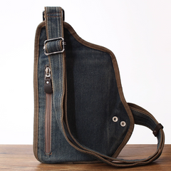 Denim Mens Sling Bag Waist Bag Chest Bag Vintage Blue Denim Sling Bag For Men