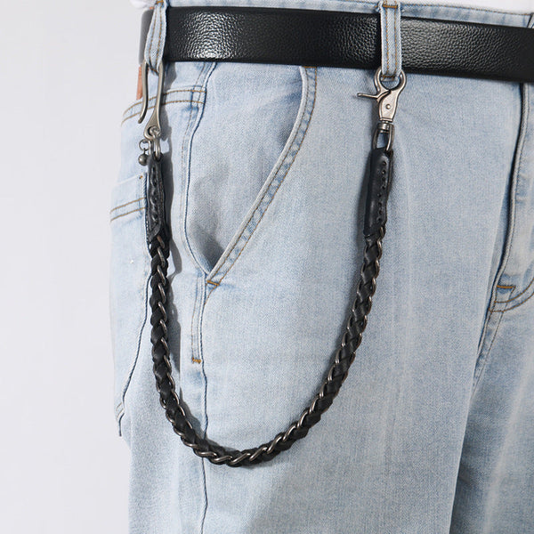 Best Black Braided Wallet Chains With Hook Handmade Leather Biker Pants Chain For Men