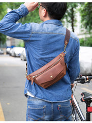 Coffee Leather Hip Pack for Men - Interior View
