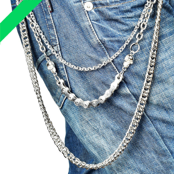 Mens Silver Three Layers Pants Chains Silver Cool Three Biker Wallet Chain For Men