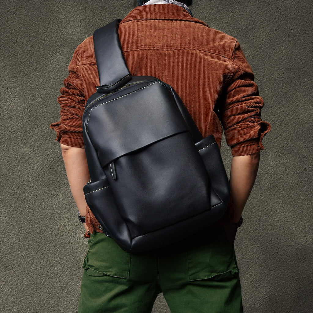 big black leather backpack Big Sling Backpack For Men Large Sling Bag For Men Large Black Leather – iwalletsmen