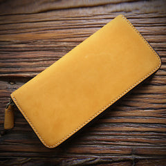 Vintage Mens Zipper Around Leather Long Wallets Bifold Zipper Long Wallets for Men