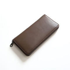 Vintage Mens Zipper Around Coffee Leather Long Wallets Bifold Zipper Long Wallets for Men