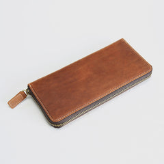 Vintage Mens Zipper Around Leather Long Wallets Bifold Zipper Long Wallets for Men