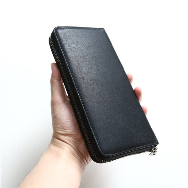 Vintage Mens Zipper Around Leather Long Wallets Bifold Zipper Long Wallets for Men - iwalletsmen