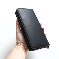 Vintage Mens Zipper Around Leather Long Wallets Bifold Zipper Long Wallets for Men