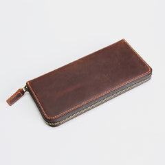 Vintage Mens Zipper Around Leather Long Wallets Bifold Zipper Long Wallets for Men